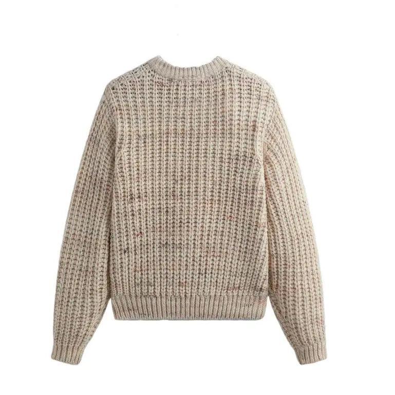 Pull en maille de coton beige (L) - JIRISU