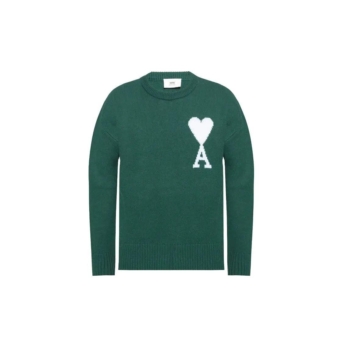 Pull en laine Ami Oversize crewneck Sweater vert - JIRISU