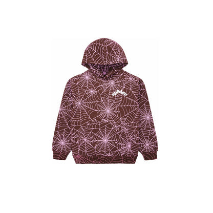 Sp5der Hoodie à Capuche Sweat AOP Coloris Marron motif Toile rose - JIRISU