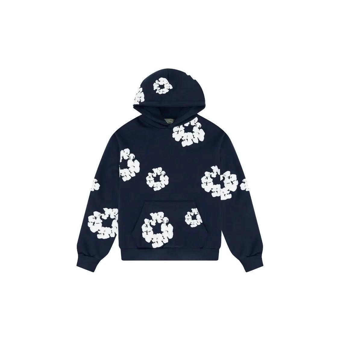 Sweat à Capuche coton imprimé floral coloris bleu marine - JIRISU