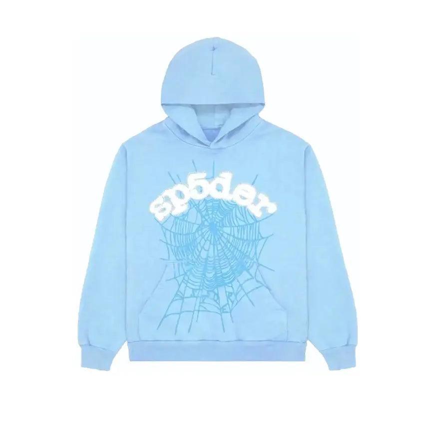 Sweat à Capuche Sp5der Hoodie Spider Web coloris Bleu Ciel - JIRISU