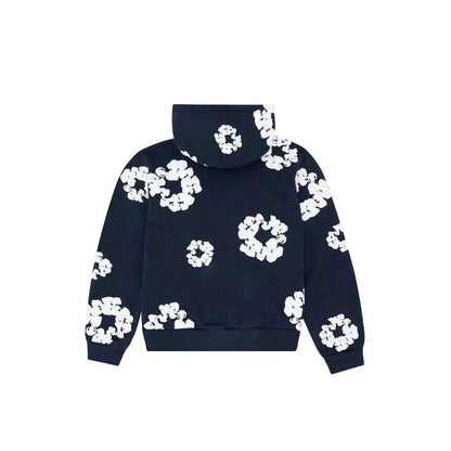 Sweat à Capuche coton imprimé floral coloris bleu marine - JIRISU