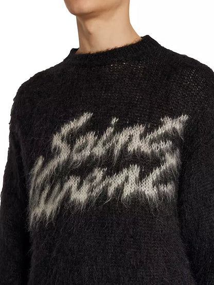 YSL Pull 90S Sweater Mohair Noir - JIRISU